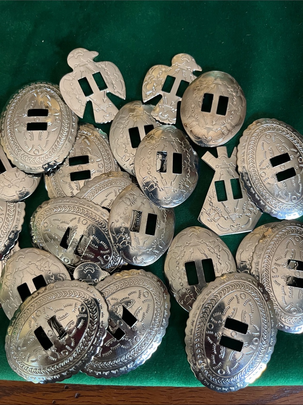 Silver Western Concho Belt Pieces - Vintage 70’s 24 pieces